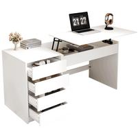 Reguliuojamo aukščio rašomasis stalas 120x50 cm su 4 stalčiais, baltas