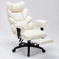 Ergonominė biuro kėdė su pakoju, odinė, smėlio spalvos