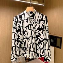 2023 Spring and Autumn Fashion Trend Rascal and Handsome Casual Personality Fun Letter Printing Slim Fit Long Sleeve Shirt L juoda