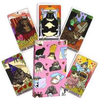 4*2.36 inch Cat Tarot Deck Funny Witchy Cat Kawaii Uwu 22pcs Major Arcana - For Family Gathering Divination Board Game 10.3*6cm black