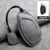 Leather Car Key Case Cover For Mg6 Ezs Hs Ehs Mg Zs Ev Car Remote Key Bag Case Cover Protector Shell Keychain Holder gray