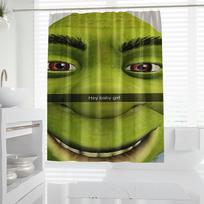 1pc Shower Curtain - Green Frog with  Hey baby girl  Text Design Waterproof (as the picture,W90XH180cm)