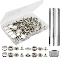 12 Sets Premium brass Heavy Duty Leather Snap Fasteners Kit, 15mm Metal Snap Buttons Kit Press Studs Leather Rivets and Snaps fo 12set gray