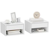 Set of Two Floating Bedside Tables - White 37 x 32 x 21 cm
