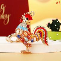 Pretty Cute Opals Cock Rooster Chicken Keychains Crystal Bag Pendant Rhinestone Luxury Key Chains Ring Gift For Women A3 red