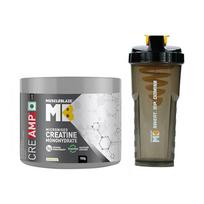 MuscleBlaze Micronised Creatine Monohydrate CreAMP Powder, Unflavoured (100g) + Cyclone Blender Gym Shaker (700ml)