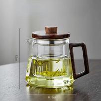 500/800ml Thickened and Heat-resistant Glass Teapot Brewing Tea Set with Wooden Lid Tea Strainer