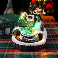 Christmas decoration luminous music resin rotating small train ornament Santa Claus gift Christmas scene decoration white