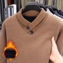 Men's Thickened V-Neck Knitted Sweater with Ferret Fur Collar, New Autumn/Winter Style, Fleece-Lined for Warmth. 4XL kupranugaris