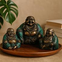 Happy Buddha Figurines Set of 3 Assorted Sizes