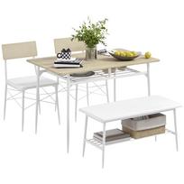 4-Piece Dining Table Set with Chairs and Bench for 4 People, Upholstered Seats, Steel Frame, Wood, Oak 110 x 70 x 75 cm