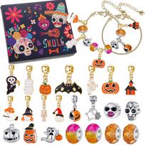DIY Skull Cat Beads Bracelet Halloween Gift Box for Girls 24days Countdown Advent Calendar Box Halloween Decoration for Home blue