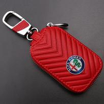 Verslo odinis raktų dėklas su užtrauktuku Automobilio raktų dėklas Alfa Romeo logotipui Giulia Giulietta Spider GT Stelvio 147 156 155 159 166 Raktų pakabukas SY1 ruda
