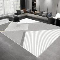 Luxury Geometric Gold Line Area Rug, Modern Black Grey Abstract Floor Mat for Living Room Bedroom, Non-Slip Washable Carpet 40cm x 60cm gray