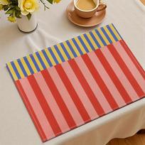 Set of 4pc s Bright Striped Placemat Red Yellow Blue Linen Table Mat for Kitchen Dining Decor 4PCS