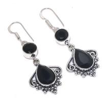 Juodo spinelio brangakmenio 925 svarų sterlingų sidabro auskaras 2,17 black