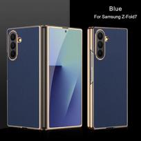 For Samsung Galaxy Z Fold 7 Case Luxury PU Leather Skin Plating Protective Back Cover Case For samsung Z Fold7 Phone Shell Galaxy Z Fold7 mėlyna