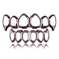Eco-friendly Copper Hollow Teeth Grillz Top Bottom Set Glossy Finish Teeth Jewelry  Events juoda
