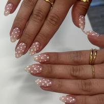 24 Pcs White Polka Dot Press On Nails Mid Length Almond Shape Full Cover Fake Nail Tips brown