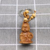 Buddha Wood Carving Craft Monk Engraving Bag Pendant Key Ring Car Accessories Keychain Keyfob E brown