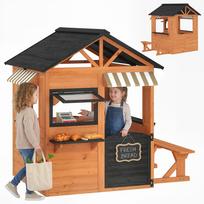 Children's Playhouse Wood Playhouse Outdoor with Kitchen Bench Sales Counter Window Door for 3-8 Years 171,5 x 146 x 156 cm Brown 171.5 x 146 x 156 cm