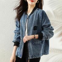 Retro denim baseball jacket women's spring new design sense loose and thin jacket top M