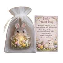 Velykų zuikis kišenėje apkabinimas Teigiamas kišenėje apkabinimas Zuikis su sveikinimo atviruku Emocinė parama Velykų krepšelio užpildai draugams Rabbit white