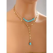 Meier French retro 14k gold plated stainless steel turquoise necklace for women brown