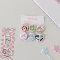 6Pcs Cartoon Mini Cartoon Button Badge Kawaii Retro Girls Kids Backpack Pencil Bag DIY Decorative Brooch Pin Accessories gray