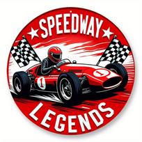 Vintage Speedway Legends Retro Red Race Car  with Checkered Flags Round Metal Tin Sign  Nostalgic Motorsport  Racing Theme 20x20cm(8x8inch)