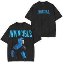 Invincible Mark Grayson Washed T-shirt Men Women Retro Washed Oversized Streetwear Summer Casual Loose Short Sleeve Female Male Clothing L blue