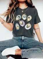 Retro Oyster Lover T-shirt, Watercolor Seafood Tee for Women, Trendy Sea Life Ts XXXL black