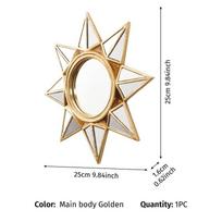 Retro Golden Sun Shaped Decorative Mirror Resin Wall Sticker Hotel Restaurant Wall Decoration Home Bedroom Porch Wall Ornaments beige