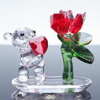 High Quality Crystal Bear Rose Love Gift Small Glass Model Cute Animal Souvenir Romantic Decoration Laser Engraving Promotion red