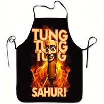 1pc TUNG TUNG SAHUR Fire Flame Funny Print Apron, Durable and Easy to Clean, Adjustable Waistband, Polyester Material, for Kitch 38x47cm