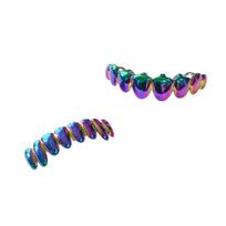 DIY Glossy Teeth Grillz Hip Hop Gold Gradient Color Colorful Top Bottom Tooth Caps For Women Men Jewelry Halloween Cosplay Gift blue
