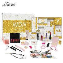 Popfeel WOW Advento Kalendorius Makiažo Dovanų Dėžutės Rinkinys 24 Dienos Pilnas Asortimentas Kosmetikos Lūpų Blizgesys Akių Šešėliai Tušas Grožio Įrankiai Šventinė Dovana Moterims Merginoms yellow