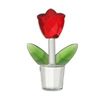 Elegant Crystal Tulips Flower Figurine Decoration Glass Florals Miniature Statue Ornament for Weddings and Anniversaries raudona