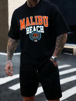 Malibu Beach 73 Fashion Print TShirt  Summer Outdoor Loose and Breathable Beachwear for Men  HighQuality Pure Cotton S gray