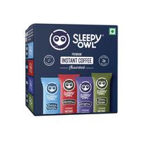 Sleepy Owl Premium Instant Coffee Sachets | 96 g - Pack of 48 Assorted Coffee Powder Sachets | 2g Each - Original, French Vanilla, Hazelnut, and blue
