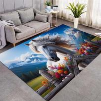 Graceful White Horse Mountain Flower Fence Print Area Rug Wildlife Animal Non‑Slip Rectangular Floor Mat Horse Lover Home Decor Carpet for Living 40x60cm( 15x23in ) gray