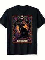 The Witch Cat Tarot Card Halloween Vintage Gothic T-Shirt, 100% Cotton, 220g 2XL black