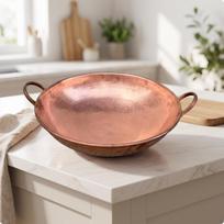 Copper Wok Gasrange Compatible Cookware Two-Handle for Home Cooks beige
