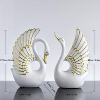Resin Minimalist Swan Art Statue Ornaments, ins Style Light Luxury Two-Piece Home Decoration, Living Room TV Cabinet Sculpture white