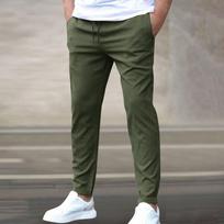 Casual Slim-fit Nine-point Men's Pants Color Casual Pocket Pants L armijos žalia spalva