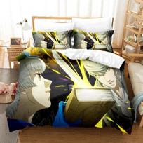 New Game Persona 4 Bedding Set Single Twin Full Queen King Size Bed Set Adult Kid Bedroom Duvet Cover Sets Anime Bed Sheet Set EU Twin(135x200cm) beige