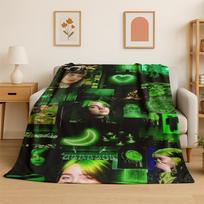 3D Billie Eilish Singer Star Flannel Blanket Soft Warm Throw Blanket for Bedroom Living Room Bed Travel Camping Picnic Gift 75x90cm black