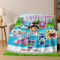 2026 New Cartoon Gabbys Dollhouse Girl Gift Flannel Blanket,Warm and Cozy Soft Throw Blanket for Home Bedroom Bed Sofa Cover Kid 75x90cm blue