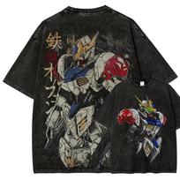 Gundam Barbatos Lupus Rex T Shirt Men IBO Vintage Acid Wash Mecha Streetwear Retro Japanese Anime Cotton Graphic Tee Shirt M gray
