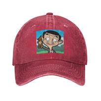 Mr Bean Cartoon Washed Denim Cap Casual Baseball Caps Adjustable Hat Summer Unisex Baseball Hats One Size pink